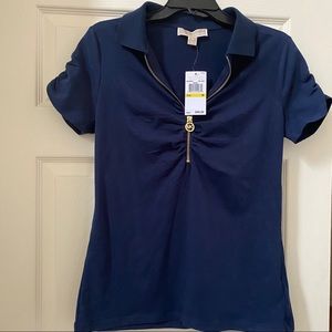 Michael Kors navy tee with gold front zipper NWT